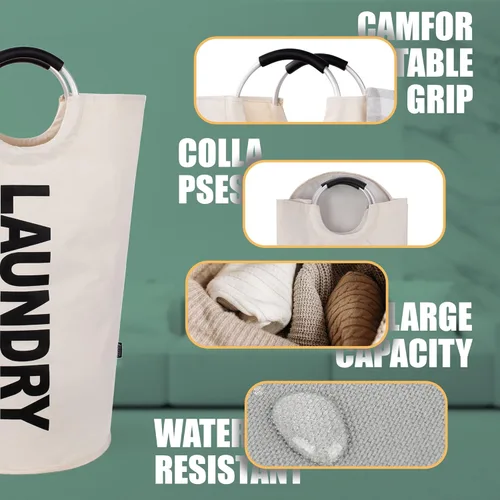 Vista 4 de Caroeas Cesta de Ropa de 90L (13 Colores), Cesta de Ropa Impermeable, Bolsa de Ropa con Asas Acolchadas, Cesta de Ropa, Cesta de Ropa Plegable