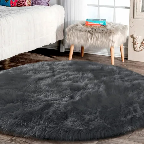 Vista 24 de Latepis - Alfombra rectangular de piel sintética tipo lana de oveja suave y esponjosa de estilo bohemio para sala de estar, dormitorio y residencias