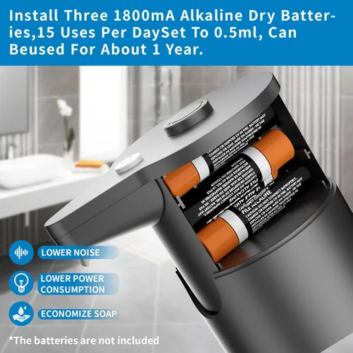 Vista 6 de Aunmaon Dispensador Automático de Jabón Sin Contacto, Manos Libres, Volumen Multi Ajustable, Batería de Larga Duración, Compatible con Jabón Espeso