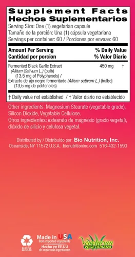 Vista 6 de Bio Nutrition Ajo Negro Fermentado - 60 Cápsulas Vegetarianas Paquete de 1