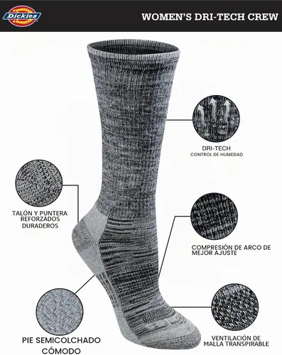 Vista 3 de Dickies Women's Dri-Tech Fashion Moisture Control Crew Socks (6, 12 Pairs)