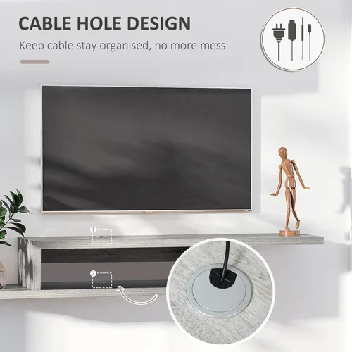 Vista 3 de HOMCOM Consola multimedia montada en la pared, estante de componentes de soporte flotante, unidad de centro de entretenimiento, gris