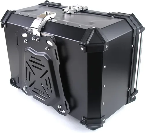 Vista 5 de 55L Caja Superior para Motocicleta, Maletero Universal de Aluminio para Motocicleta, Maleta de Equipaje con Doble Llave (Negro, 55L)