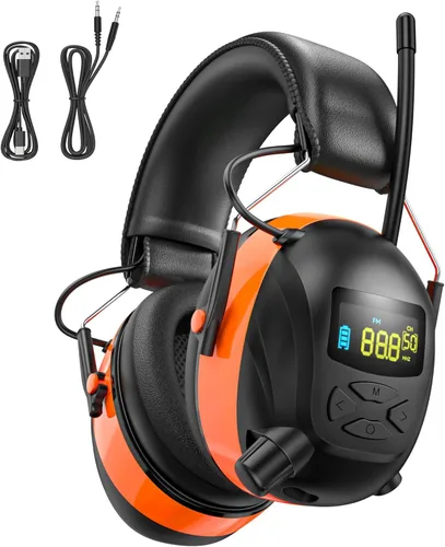 Vista 10 de Auriculares de protección auditiva con radio Bluetooth 5.4 AM/FM 2025 con pantalla digital retroiluminada/micrófono, tiempo de trabajo de 120 horas