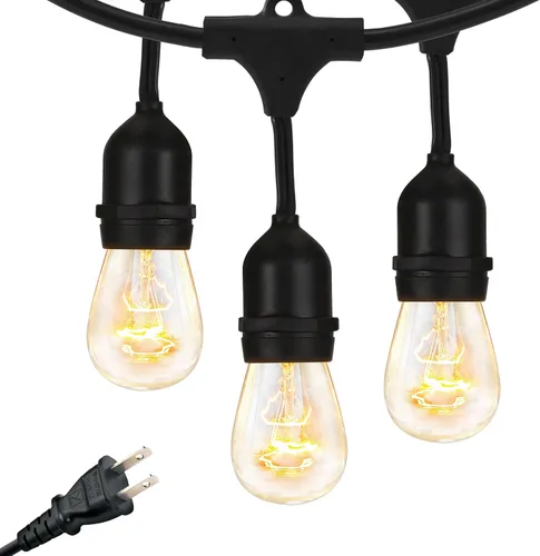 Brightech Ambience Pro - Guirnalda de luces para exteriores con enchufes colgantes de grado comercial – cordel estilo vintage de café Edison