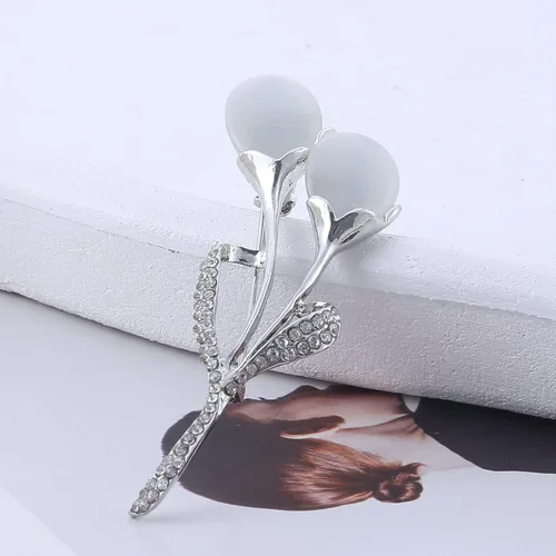 Vista 2 de Guoshang - Broche de lirio de ópalo para mujer, color oro rosa, para abrigos, chaquetas, suéteres, accesorios