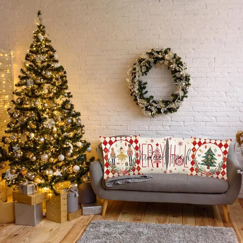 Vista 7 de Decoraciones navideñas – Juego de 4 fundas de almohada de Navidad de 18 x 18 pulgadas, decoración navideña para el hogar, sofá, sofá, decoración