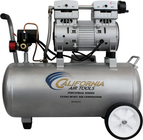 California Air Tools 8010ALFC - Compresor de aire ultrasilencioso y sin aceite de 1.0 HP, 8.0 galones, tanque de aluminio, liviano con ruedas, nivel