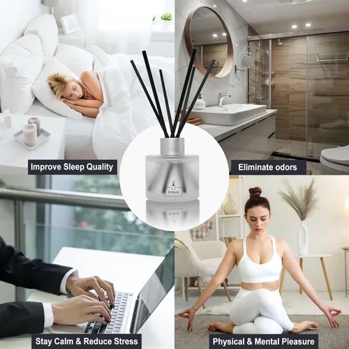 Vista 3 de Brakula Juego de difusor de varillas de 3.4 fl oz, difusor de aceite esencial perfumado de bambú y té blanco, fragancia para el hogar para sala