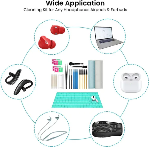 Vista 7 de MUIIGOOD Kit de limpieza para Airpods 221 piezas de masilla de limpieza para auriculares quitar cera de oídos, kit de limpieza de teléfono, cepillo