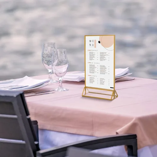 Vista 5 de Marco de acrílico transparente de doble cara, con soporte vertical y borde dorado de 5 x 7 pulgadas (3 milímetros) (paquete de 6)