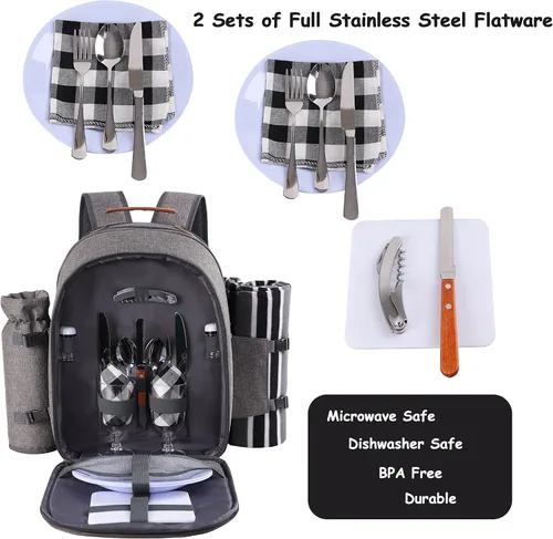 Vista 3 de Apollo Walker - Set de mochila para picnic para 2 personas con compartimiento refrigerado, soporte desmontable para botella/vino, manta de forro
