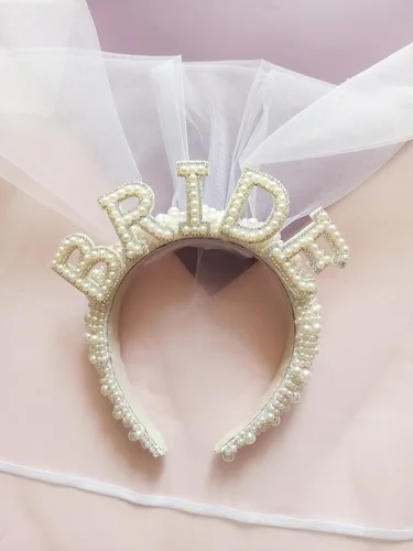 Vista 7 de MapleLeaf Diadema de novia, elegante diadema de perlas con velo, corona de boda, velo de boda de fiesta de compromiso, despedida de soltera