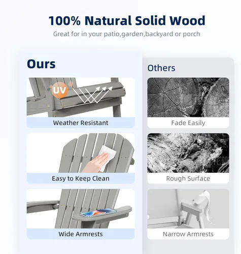 Vista 6 de Folding Adirondack Chairs Set of 2, Half Assembled Solid Wood Patio Chairs in Gray, 220 lbs Capacity, Space Saving, for Backyard, Deck, Poolside