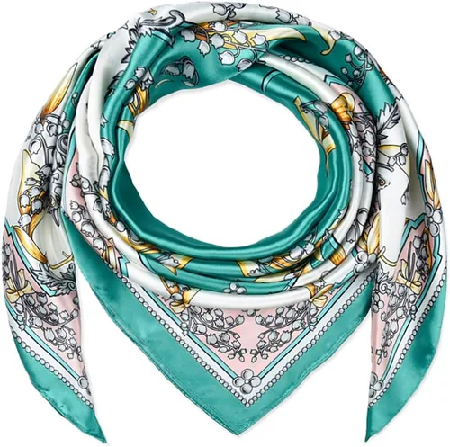 Vista 22 de corciova - Bufanda cuadrada grande para mujer, diadema sedosa para cabello rizado, lazo para dormir por la noche, bandana a la moda, 35 x 35