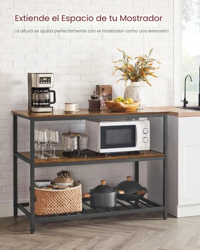 Vista 5 de VASAGLE UKKI01BX - Isla de cocina con 3 estantes, estante de cocina de 47.2 pulgadas de ancho con gran encimera, estructura de acero estable, diseño