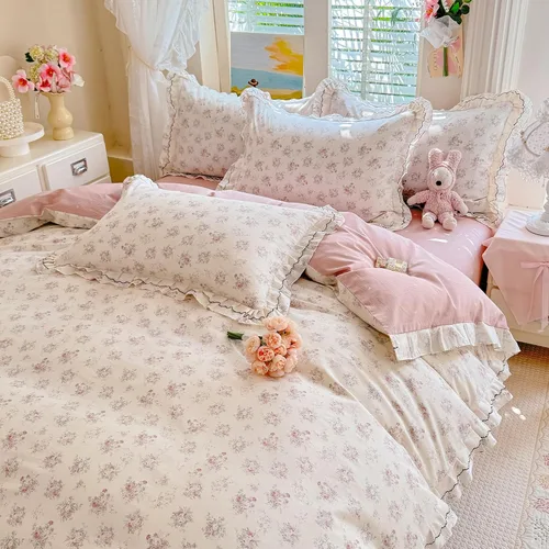 Vista 2 de Shabby Chic - Juego de funda de edredón floral, tamaño individual, 3 piezas, 100% algodón, estética, funda de edredón y 2 fundas de almohada, suave