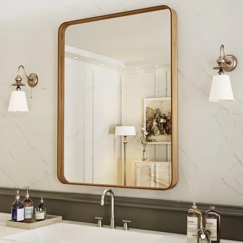 Vista 28 de LOAAO - Espejo de tocador para baño con marco de metal negro mate de 48 x 32 pulgadas para pared, rectangular, grande, redondeado, anticorrosión