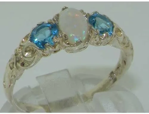 Vista 5 de Anillo de plata de ley 925 auténtica auténtica ópalo y topacio azul para mujer