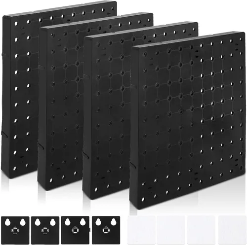 Vista 8 de Organizador de pared de 2 piezas, tablero de clavijas autoadhesivo, kit de panel de pared, organizador de tablero de clavijas y kits de Negro