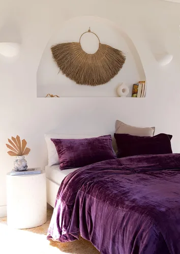 Vista 23 de The Harry Creations Juego de 3 piezas de ropa de cama de terciopelo con patrón liso, funda de edredón bohemia de lujo aplastada Ultra Donna