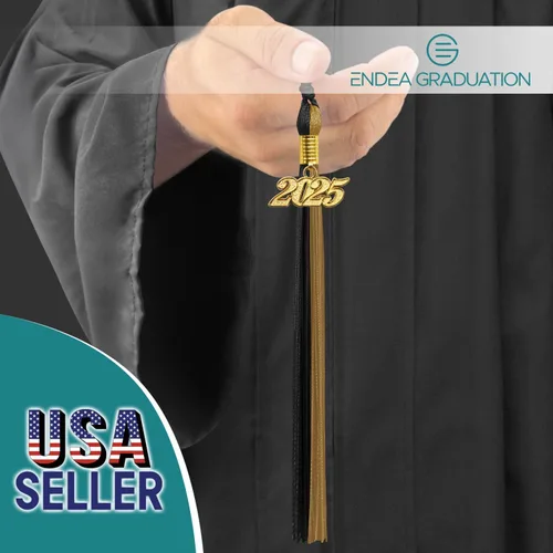 Vista 2 de Endea Graduation Borla de doble color con gota de fecha plateada (negro/oro antiguo, 2025)