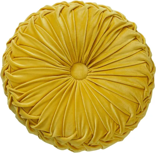 Vista 17 de MOJUN Almohada redonda de terciopelo de 13.7 pulgadas, plisada redonda, rellena, cojín decorativo para el hogar, para sofá, silla, cama, suelo