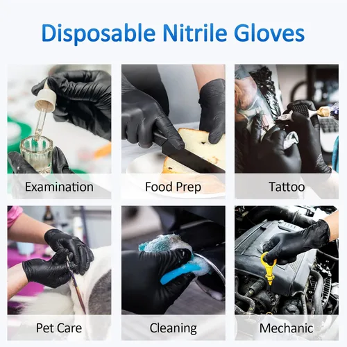 Vista 5 de Schneider Guantes de examen de nitrilo, color negro, 4 mil, guantes desechables sin látex, sin polvo, aptos para alimentos