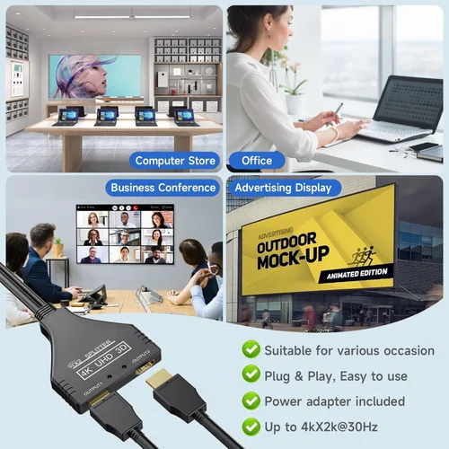 Vista 2 de BATU Divisor HDMI 1 en 2 salidas 4k 30hz cable HDMI 2.0 macho a doble hembra con cable USB de alimentación para HD, LED, LCD, TV, monitores