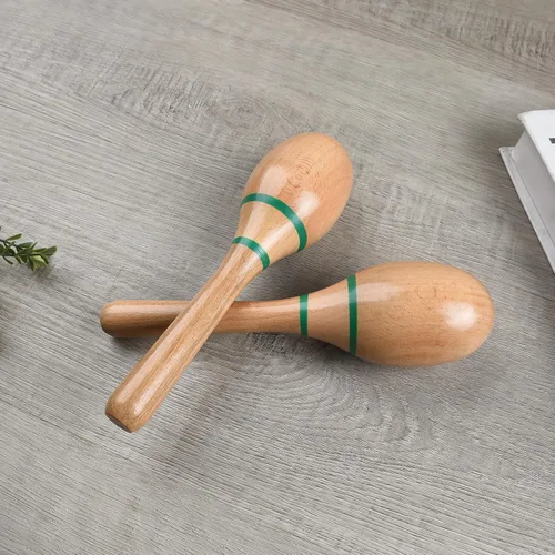 Vista 6 de 2 piezas de maracas de madera para niños y adultos, instrumento musical de maracas de madera