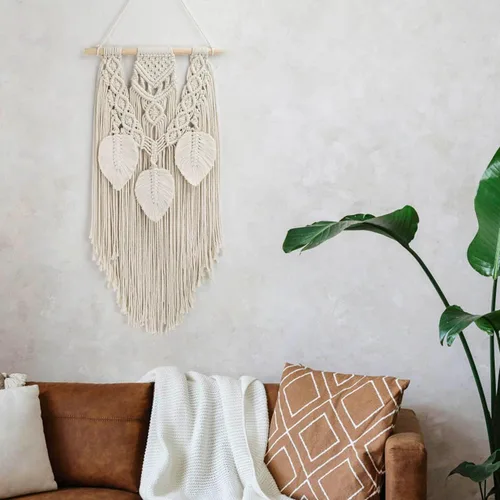 Vista 7 de LB Colgante de pared de macramé rosa, decoración de pared de macramé bohemio, borla rosa y beige, bohemio, tejido a mano, macramé, decoración