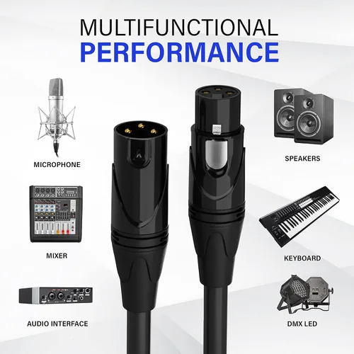 Vista 6 de LyxPro Cable de micrófono XLR de 75 pies equilibrado macho a hembra, cable de micrófono de 3 pines para altavoces alimentados, interfaz de audio
