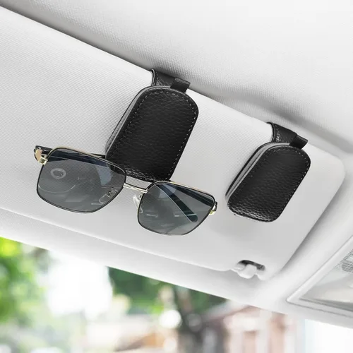 Vista 2 de SINGARO Soporte para lentes de sol para coche, clip magnético de hebilla de cuero para visera solar, clip para lentes de sol con almacenamiento