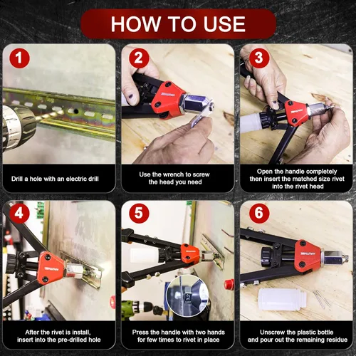 Vista 5 de HAUTMEC Pistola de remache 5 en 1 con 150 piezas de remaches, herramienta de remache de 13" con llave portátil y botella colectora de remaches