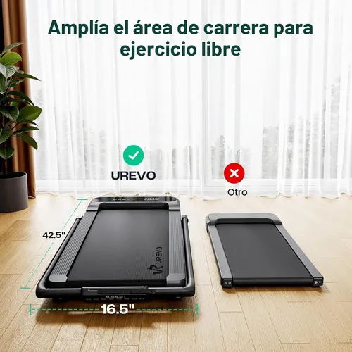 Vista 6 de UREVO Strol 2E Caminadora plegable inteligente 2 en 1, almohadilla compacta para caminar con mango de seguridad, Plug and Play, caminadora de Black
