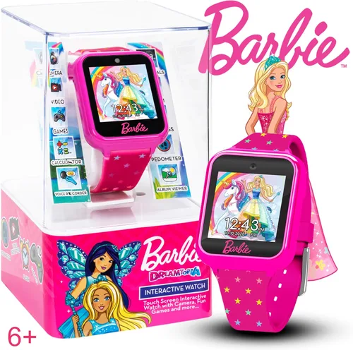 Vista 2 de Barbie - Reloj inteligente para niños, pantalla táctil interactiva con juegos, cámara selfie, rastreador de pasos, alarma y elegante correa