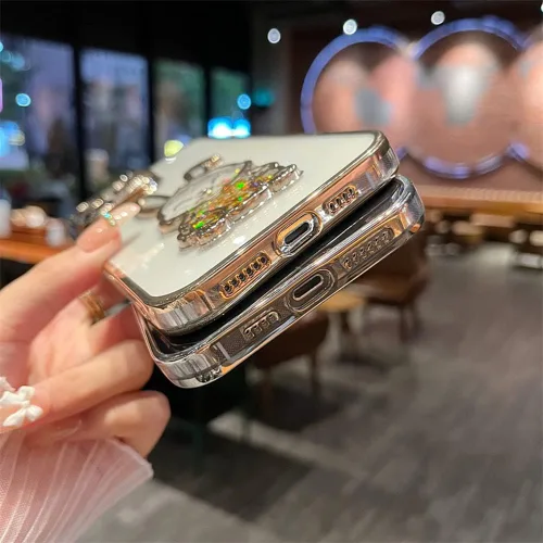 Vista 7 de Funda compatible con iPhone 15 Pro Max con protector de lente de cámara para mujeres y niñas, de lujo, galvanizado, transparente, con purpurina