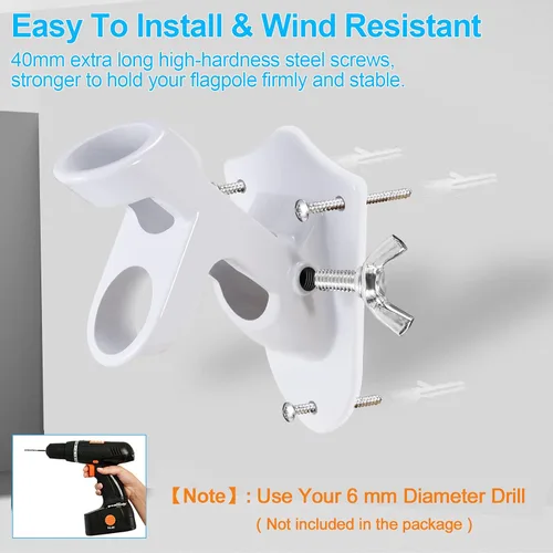 Vista 5 de Soportes para mástil de bandera de 1 pulgada con accesorios para montaje en pared de casa, diámetro interior de 1 pulgada, dos posiciones y aleación