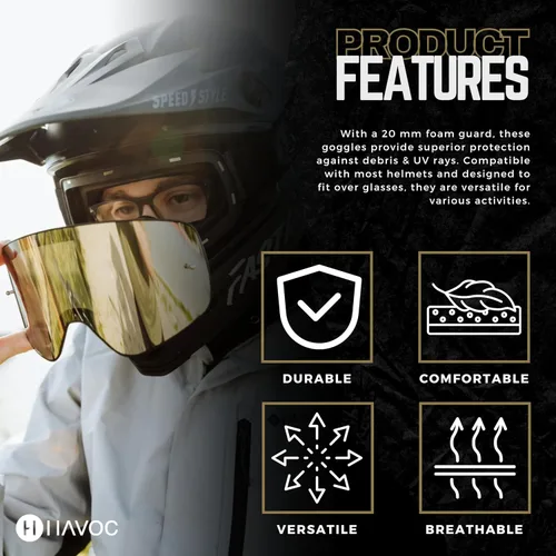 Vista 4 de Havoc Racing Magnetic Frameless Goggles - For Motocross, Dirt Biking, Snowboarding, ATV, & UTV - UV Blocking Anti-Fog Goggles