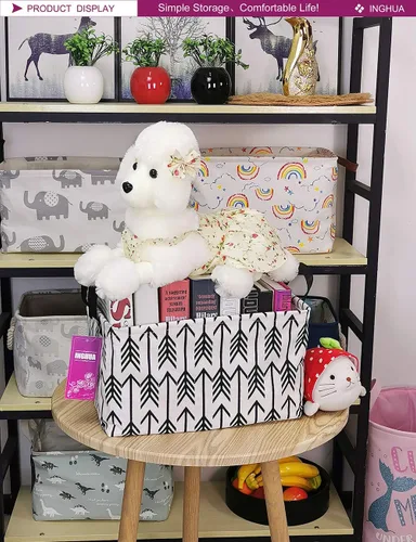 Vista 3 de Cesta de almacenamiento rectangular de tela con organizador de tela para juguetes, libros, ropa, regalos, mascotas - Perfecta para el hogar