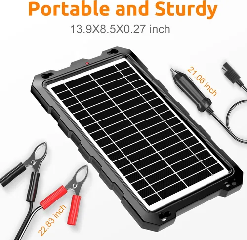 Vista 8 de SUNAPEX Carga de batería solar de 12 V: kit de panel solar portátil impermeable de 10 W - Cargador de batería de mantenimiento de batería