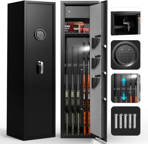8-10 Caja de Seguridad para Armas, Caja de Seguridad con Alarma Dual para Rifles y Pistolas, Gabinetes de Armas sin Montaje para Rifles y Escopetas,