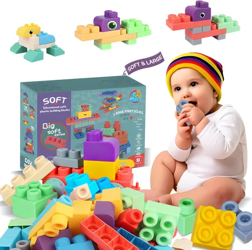 Vista 18 de Bloques de construcción suaves para niños pequeños, bloques de construcción grandes apilables para bebés de 6 meses en adelante, regalos Stem