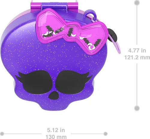 Vista 9 de Polly Pocket Monster High Conjunto de juego con 3 muñecas micro y 10 accesorios, se abre a la escuela secundaria, juguete de viaje coleccionable