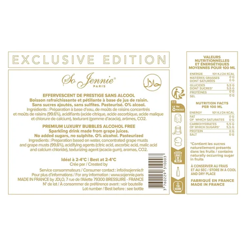 Vista 2 de So Jennie Paris Premium Luxury Bubbles (alternativa al champán sin alcohol) (25.4 fl oz)