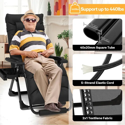 Vista 7 de Slendor Zero Gravity Chairs, Padded Zero Gravity Recliner, Reclining Lounge Chair for Indoor Outdoor, Folding Lawn Patio Chair with Aluminum Alloy