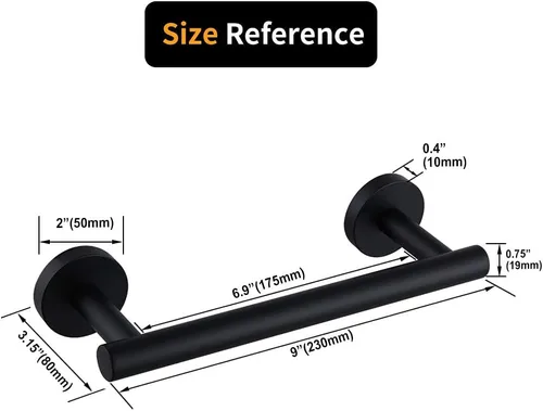Vista 6 de Toallero de mano negro mate de 9 pulgadas SUS 304 de acero inoxidable para montaje en pared de baño