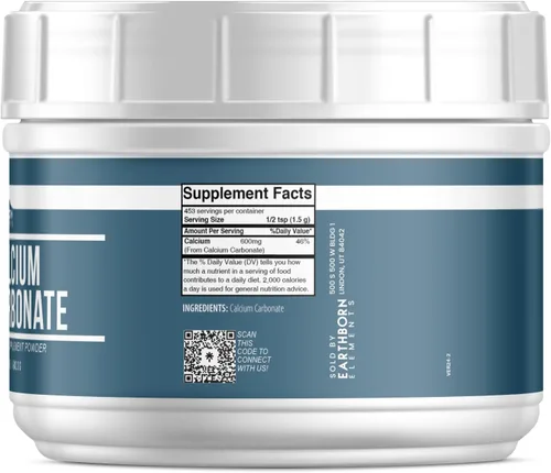 Vista 2 de Earthborn Elements Polvo de carbonato de calcio (1.5 libras), antiácido natural, conveniente tina resellable sin desorden