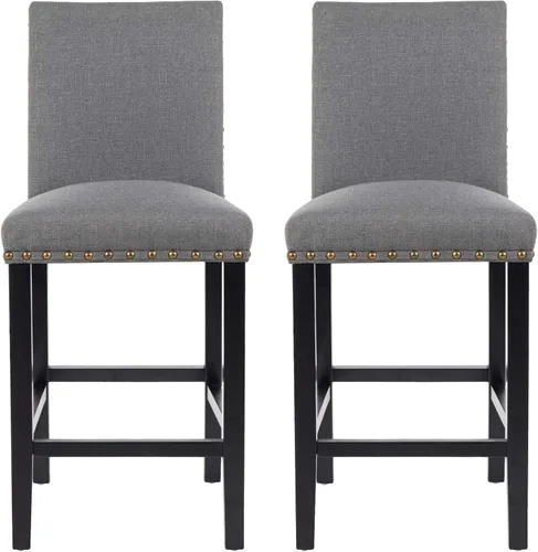 Vista 9 de THKSBOUGHT Taburetes de mostrador para decoración de cabeza de uñas, cojines suaves de 24 pulgadas con patas de madera maciza (juego de 2 beige)