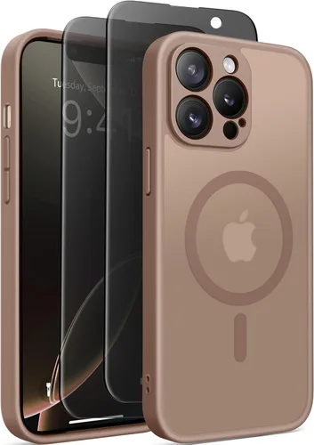 Vista 39 de GolbinBox - Funda magnética para iPhone 13 Pro Max, compatible con MagSafe, protección de cámara, protector de privacidad, funda translúcida mate, a